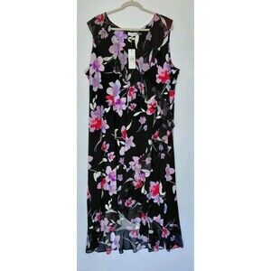 NWT Calvin Klein Plus Black/Multicolor Floral Hi/Lo Midi Sleeveless Dress Sz 2X